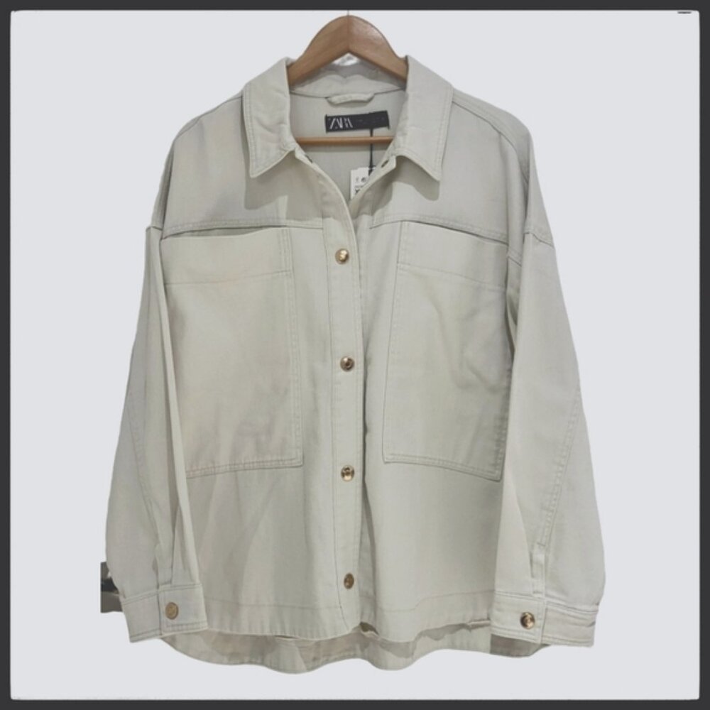 NWT Zara Button Down Denim Oversized Shirt Shacket Jacket